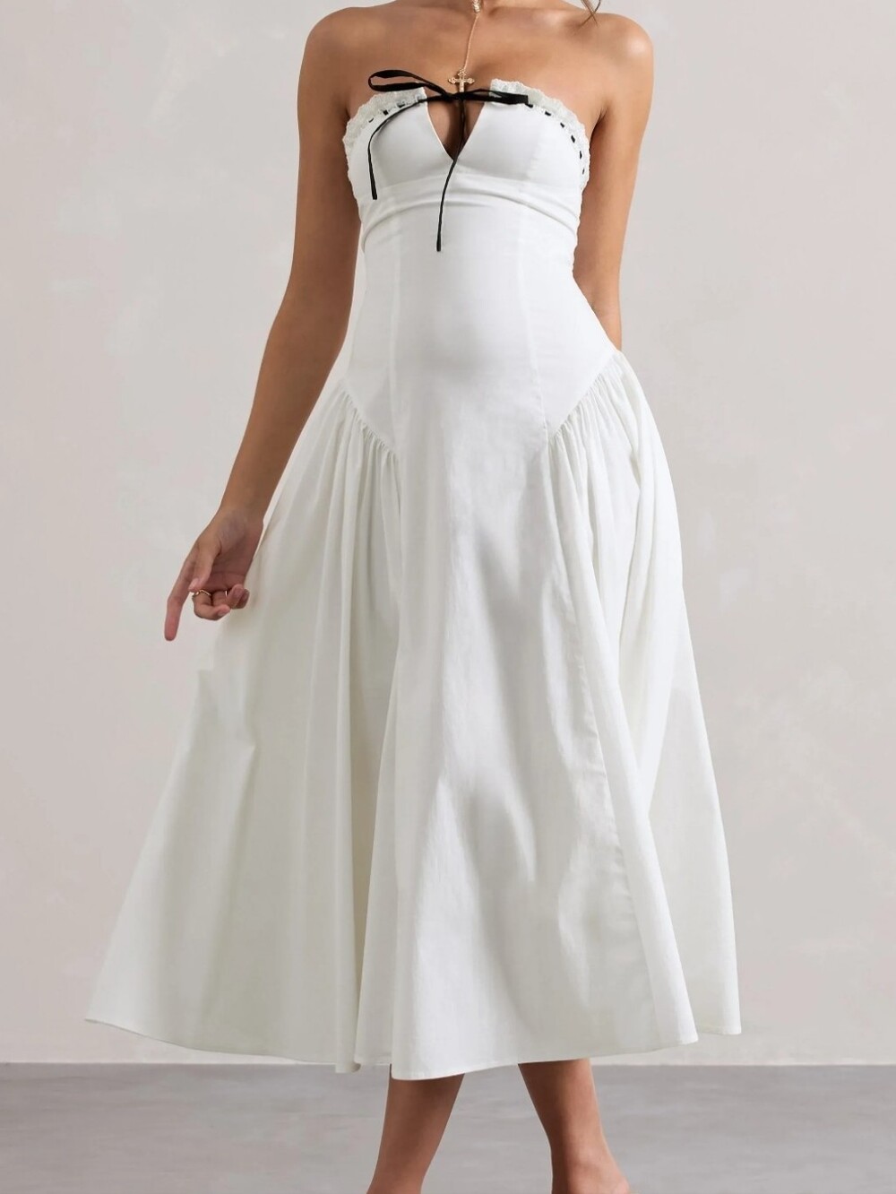 Strapless White Maxi Dress with Contrast Tie